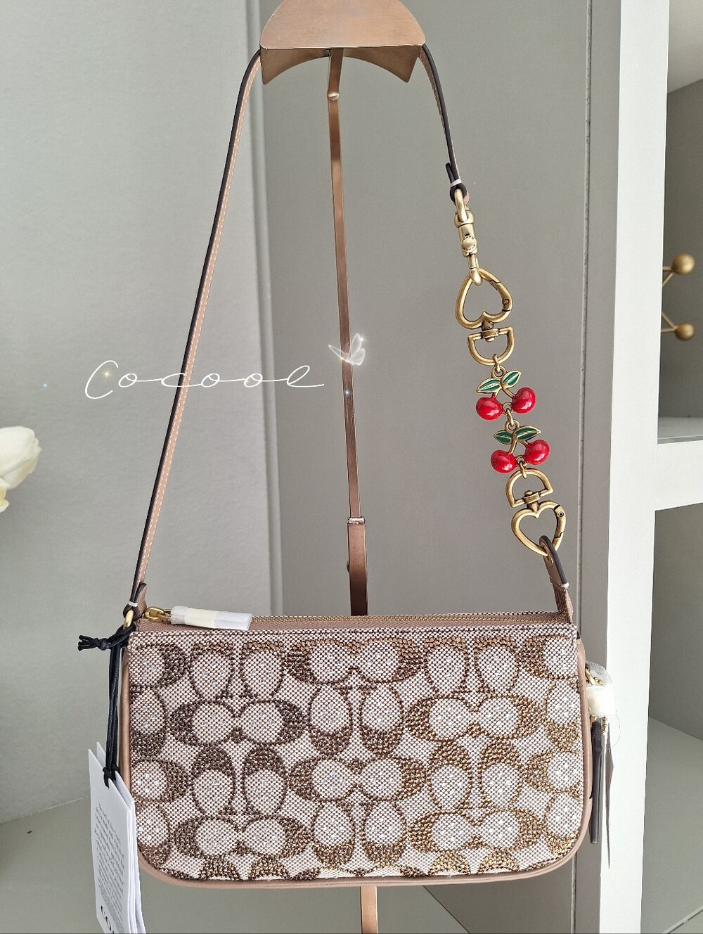 NWT Coach Plaza Bag Shoulder Bag in Crystal Signature Jacquard With Cherry Cain